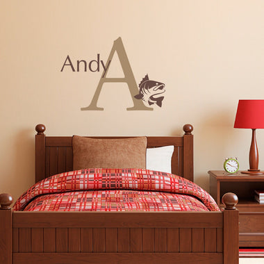 Fish Decal Set - Initial Name Wall Art - Boy Bedroom Wall Sticker - Fishing Decal - Medium