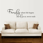 Family Wall Decal | Family where life begins and love never ends Vinyl | Gallery Wall Decor