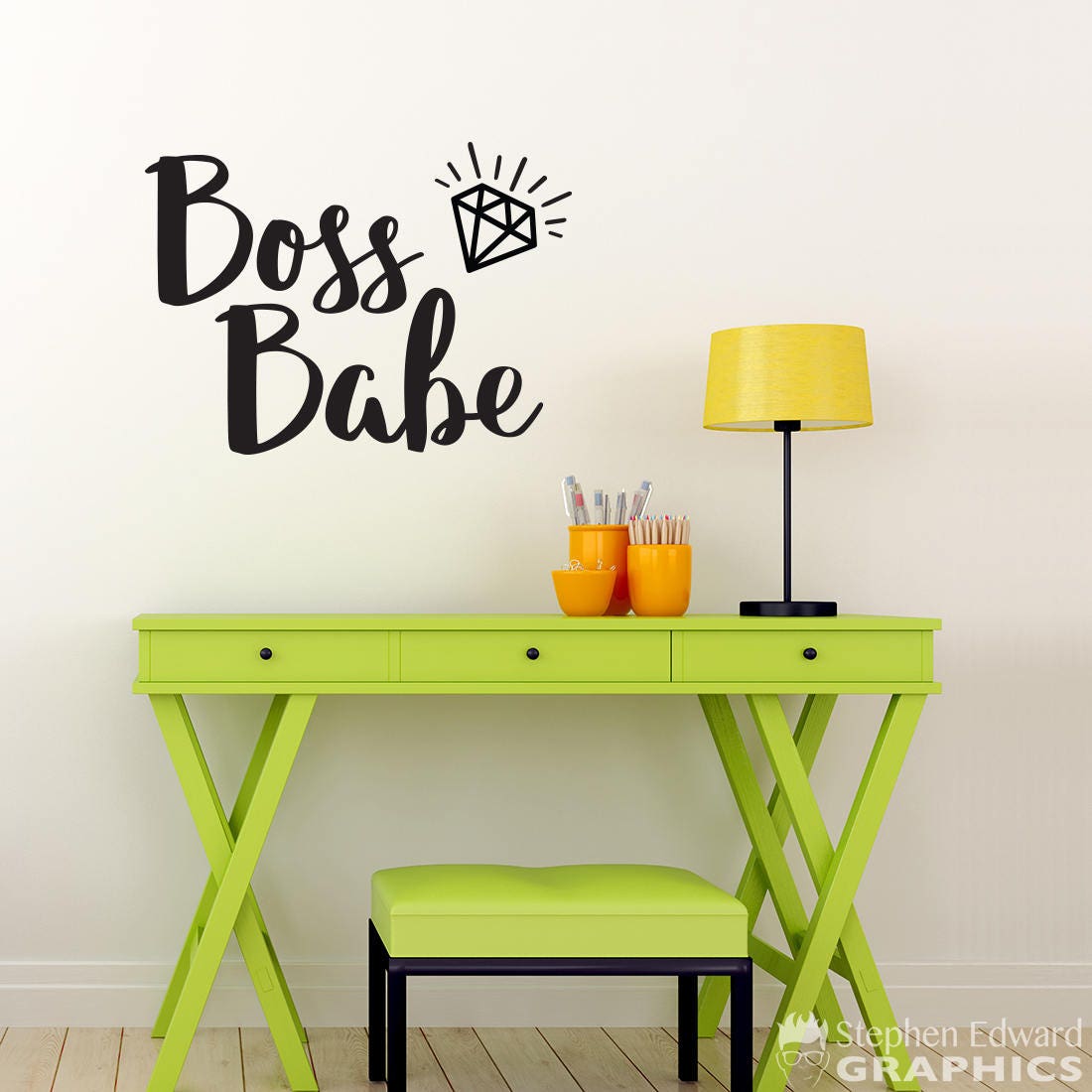 Boss Babe with Diamond Decal | Office Decor | Diamond Sticker Wall Art