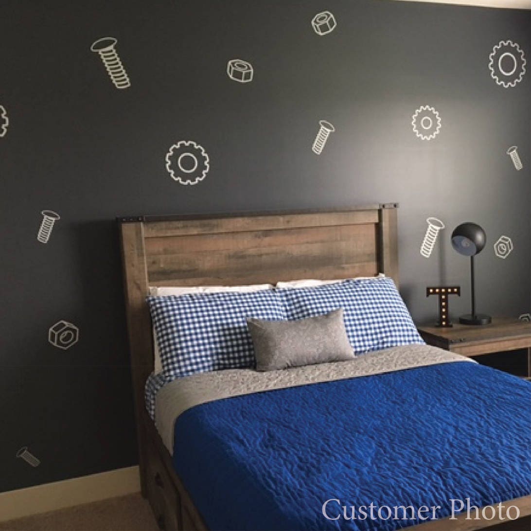 Nuts Bolts & Gears Decal - Vinyl Wall Art Decal - Boys Room - Children Wall Decals