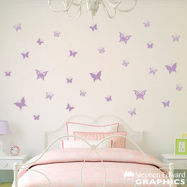 Butterfly Decal - Set of 28 Butterflies Wall Decals - Girl Bedroom Decor - Girl Wall Stickers