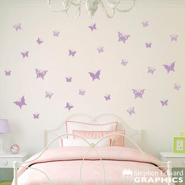 Butterfly Decal - Set of 28 Butterflies Wall Decals - Girl Bedroom Decor - Girl Wall Stickers
