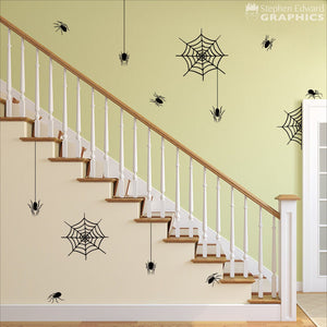 Spider and Spiderweb Decal Set - Halloween Wall Decal - Spider Wall Sticker
