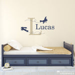 Biplane Decal - Boy Bedroom Decor - Airplane Decal with Initial and Name - Personalized Boy Decal - Large