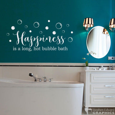 Happiness is a long, hot bubble bath Decal | Bathroom Vinyl Decor | Girl Wall Art