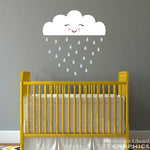 Cloud with Raindrops Decal Set - Nursery Decor - Smiling Cloud Wall Art