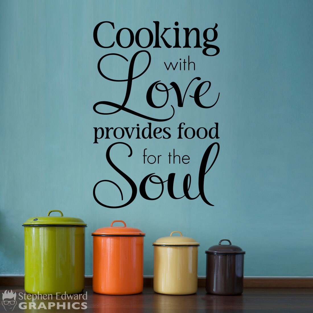 Cooking with Love Wall Decal | provides food for the soul | Kitchen Decal | Kitchen Wall Vinyl