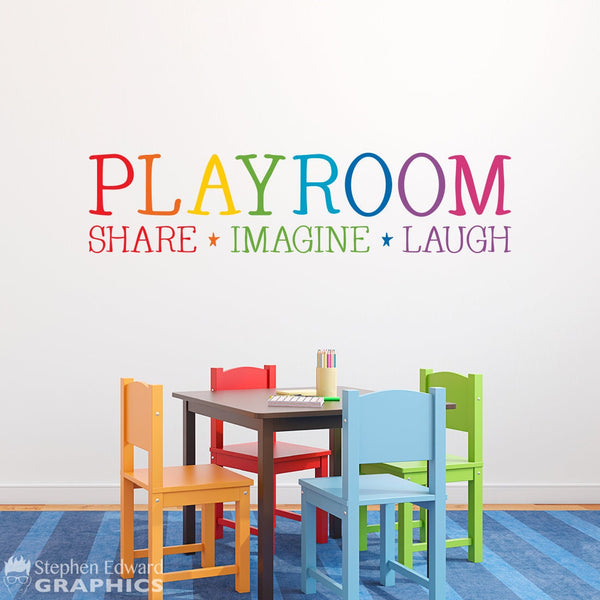 Rainbow Playroom Decal - Share Imagine Laugh - Children Wall Decal - Playroom Decor - Kid Wall Art