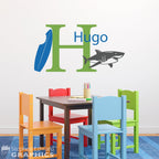 Shark Decal Set - Personalized Name Wall Decal with Initial - Boy Bedroom Wall Art - Medium