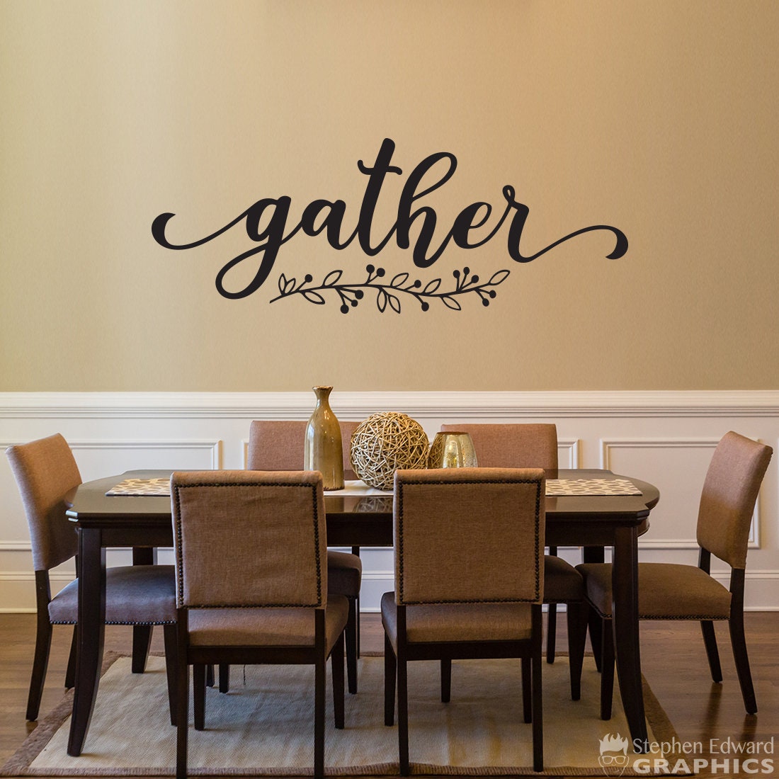 Gather Decal | Dining Room Wall Art | Kitchen Vinyl | Farmhouse Decor with vine flourish