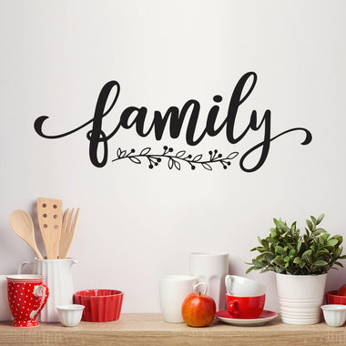 Family Decal | Farmhouse style Decor with vine flourish | Kitchen Wall Vinyl