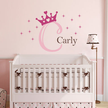 Princess Crown Decal - Personalized Decor - Girl Name and Initial - Princess Wall Art - Large