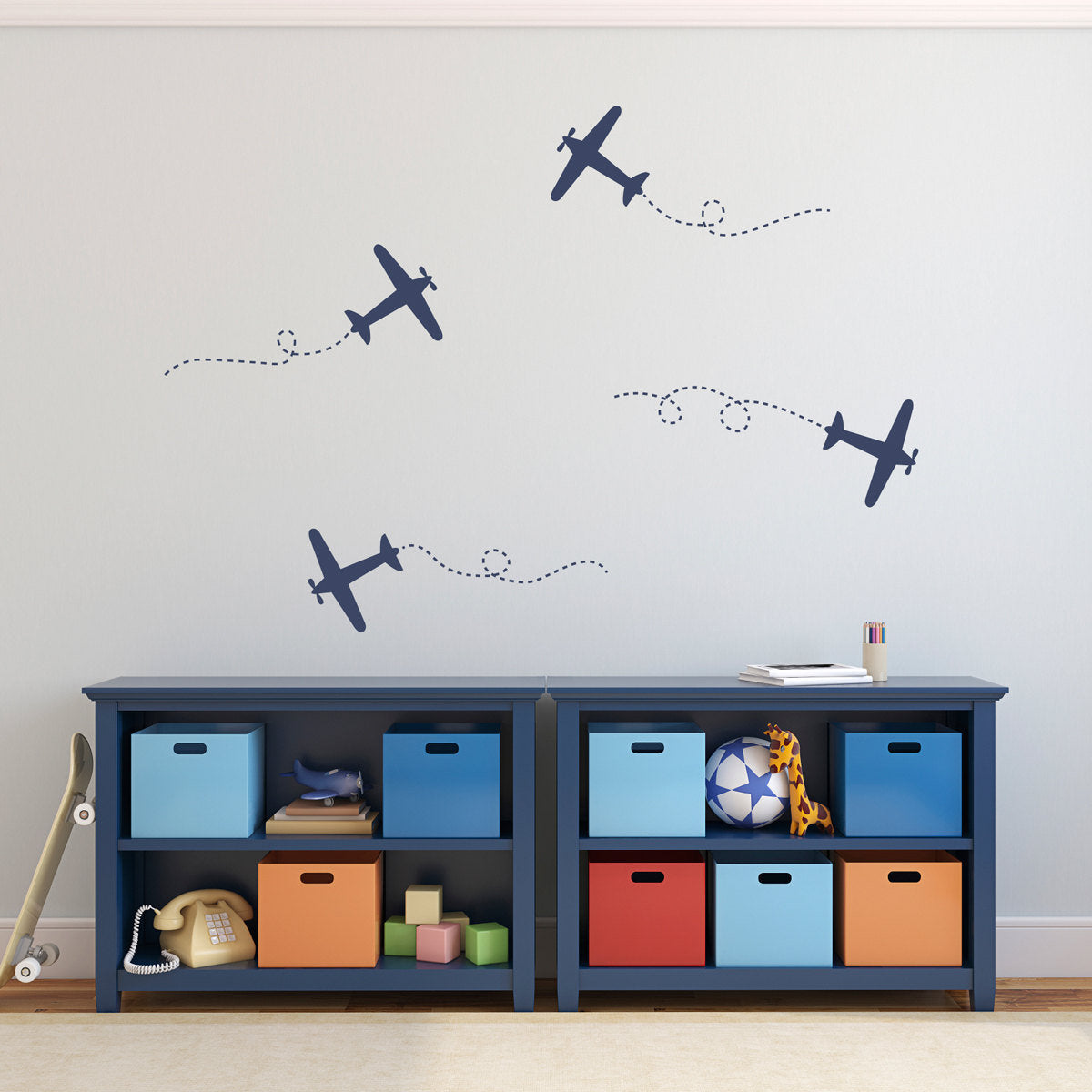 Plane Decal - Airplane Room Decor - Biplane Wall Art - Medium Size Set of 4