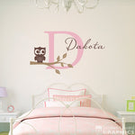 Owl Initial & Name Decal Set - Owl Wall Decal - Girls Bedroom Decal - Large