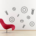 Nuts Bolts & Gears Decal - Vinyl Wall Art Decal - Boys Room - Children Wall Decals