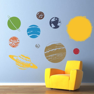 Solar System with Sun Vinyl Wall Decal - Children Wall Decals - Solar System Wall art