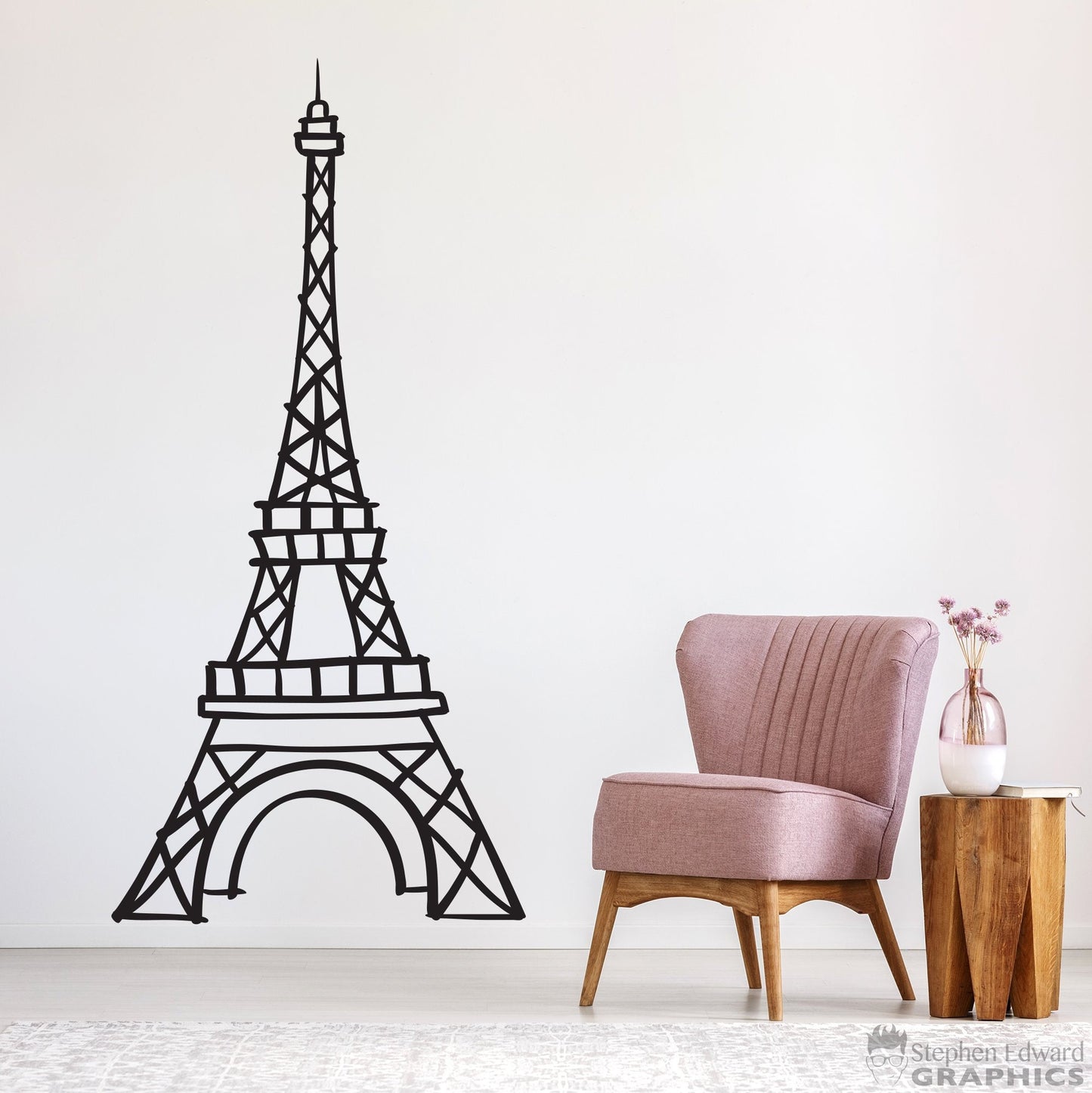 Eiffel Tower Decal | Hand drawn style Wall Art | Girls Bedroom Vinyl Decor