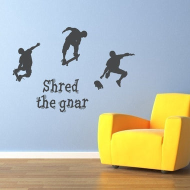 Skateboarders - "Shred the gnar" Vinyl Wall Decal - Children Wall Decals