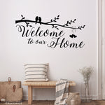 Welcome to our Home Decal - Birds and Branch - Hearts on a string - Welcome Wall Art