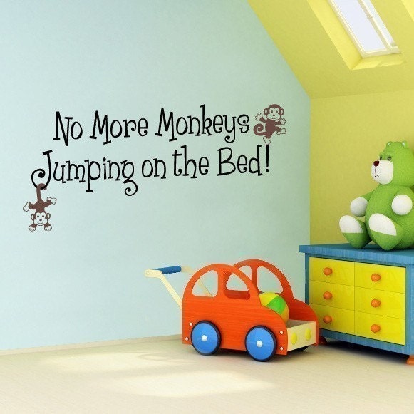 No More Monkeys Jumping on the Bed Decal - Children Bedroom Decor - Outline style Monkey