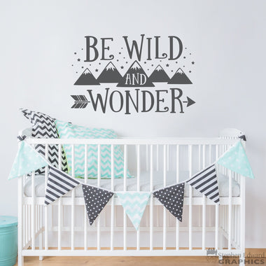 Be Wild and Wonder Decal | Mountains and Stars | Arrow Graphic | Children Wall Art Vinyl