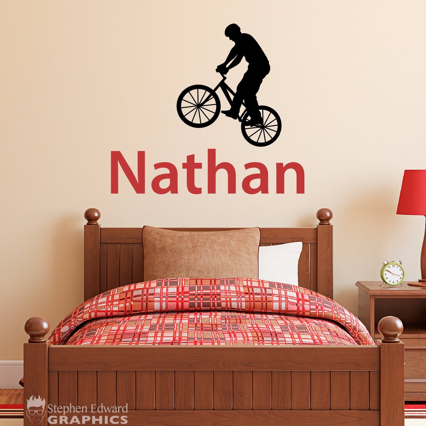 Bike Decal with Boys Name - Personalized Wall Decal - Custom Boy Wall Art