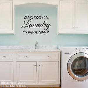 Laundry Decal with Vine Flourish Decoration | Laundry Vinyl Wall Art