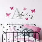 Personalized Girl Name Decal Set with Butterflies - Initial Sticker - Butterfly Wall Art - Girl Bedroom Decor - Medium Set