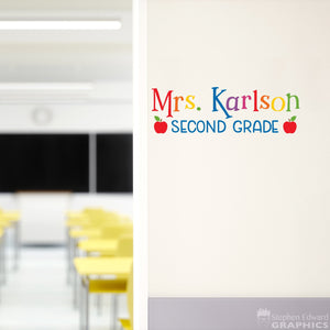 Teacher Name and Grade Classroom Decal - Teacher Door Decor - School Wall Art