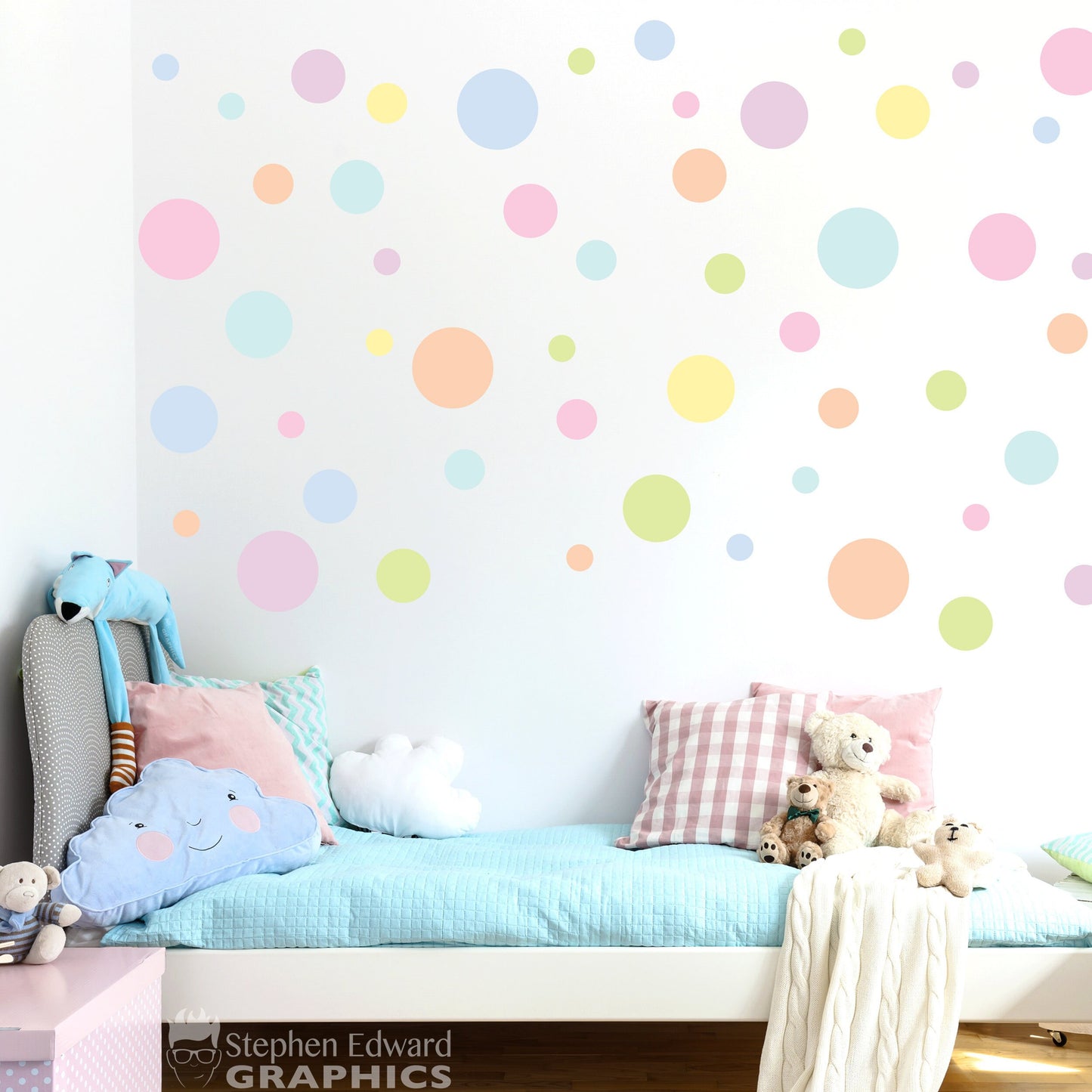 Pastel Rainbow Polka Dot Wall Decal Set - Set of 67 Polka Dots
