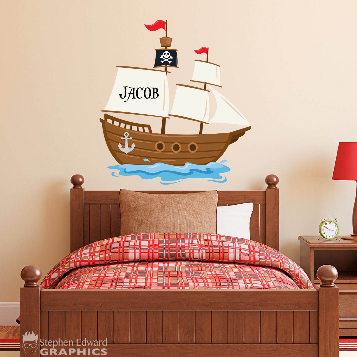 Pirate Ship Wall Decal with Personalized Name - Pirate Decor for Boy Bedroom - Children Wall Decals