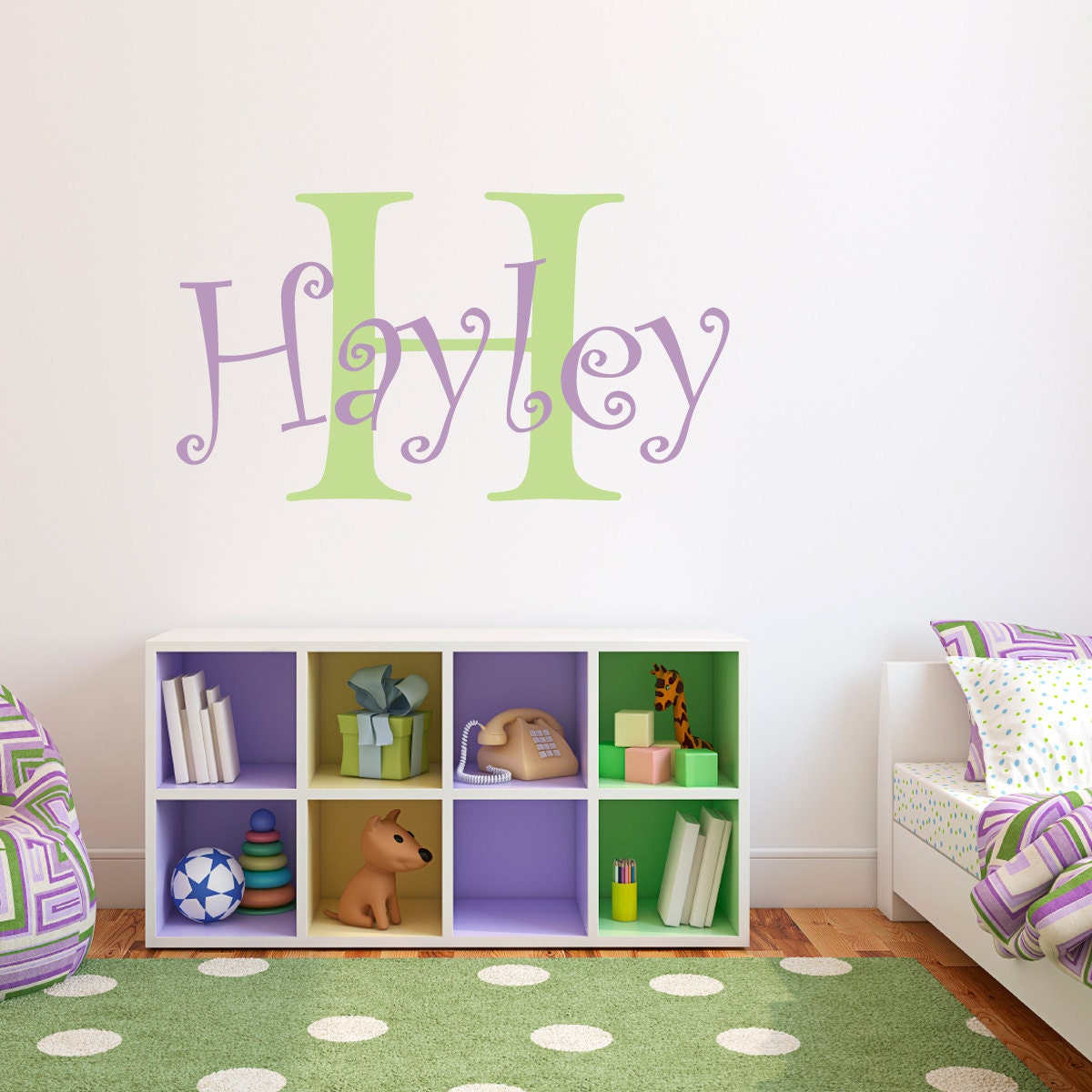 Girl Name with initial - Personalized Girl Wall Art - Children Wall Decals - Large