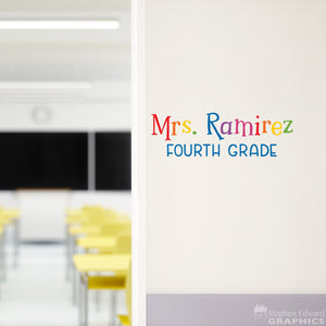 Teacher Name and Grade Vinyl | Classroom Decal | School Wall Decor
