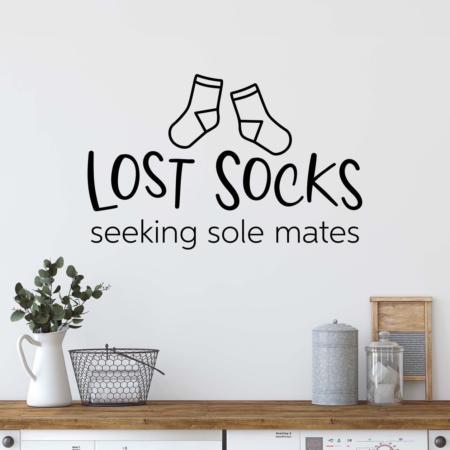 Lost Socks Seeking Sole Mates Decal | The Laundry Room Vinyl Decor | Socks Graphic Sticker