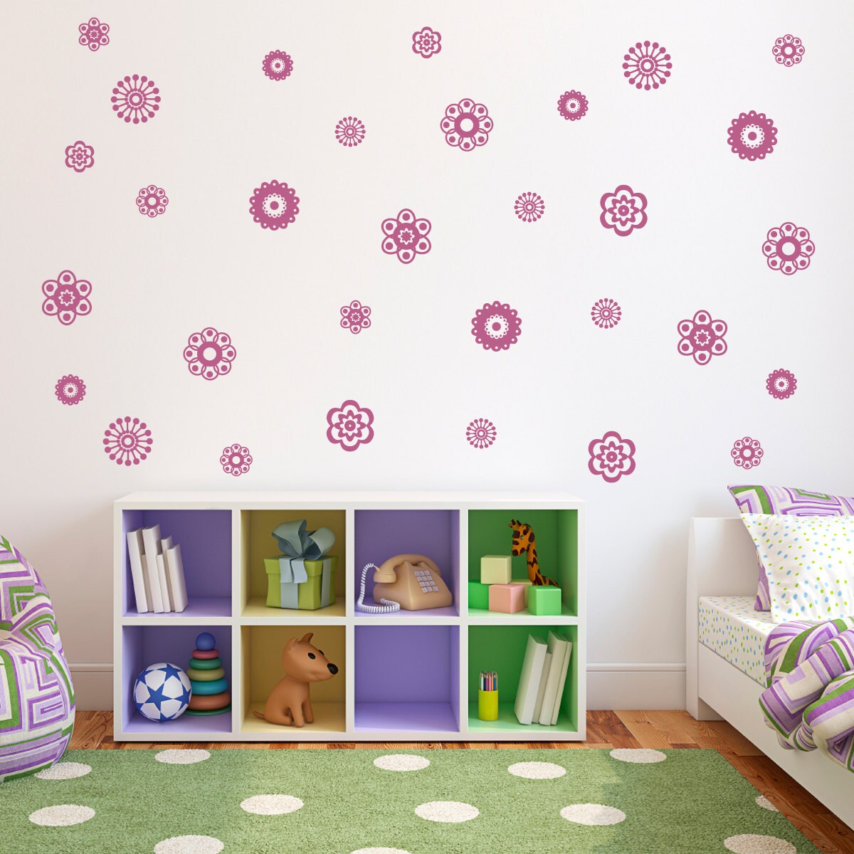 Flower Wall Decals - Girls Bedroom Wall Decals - Set of 31 decals