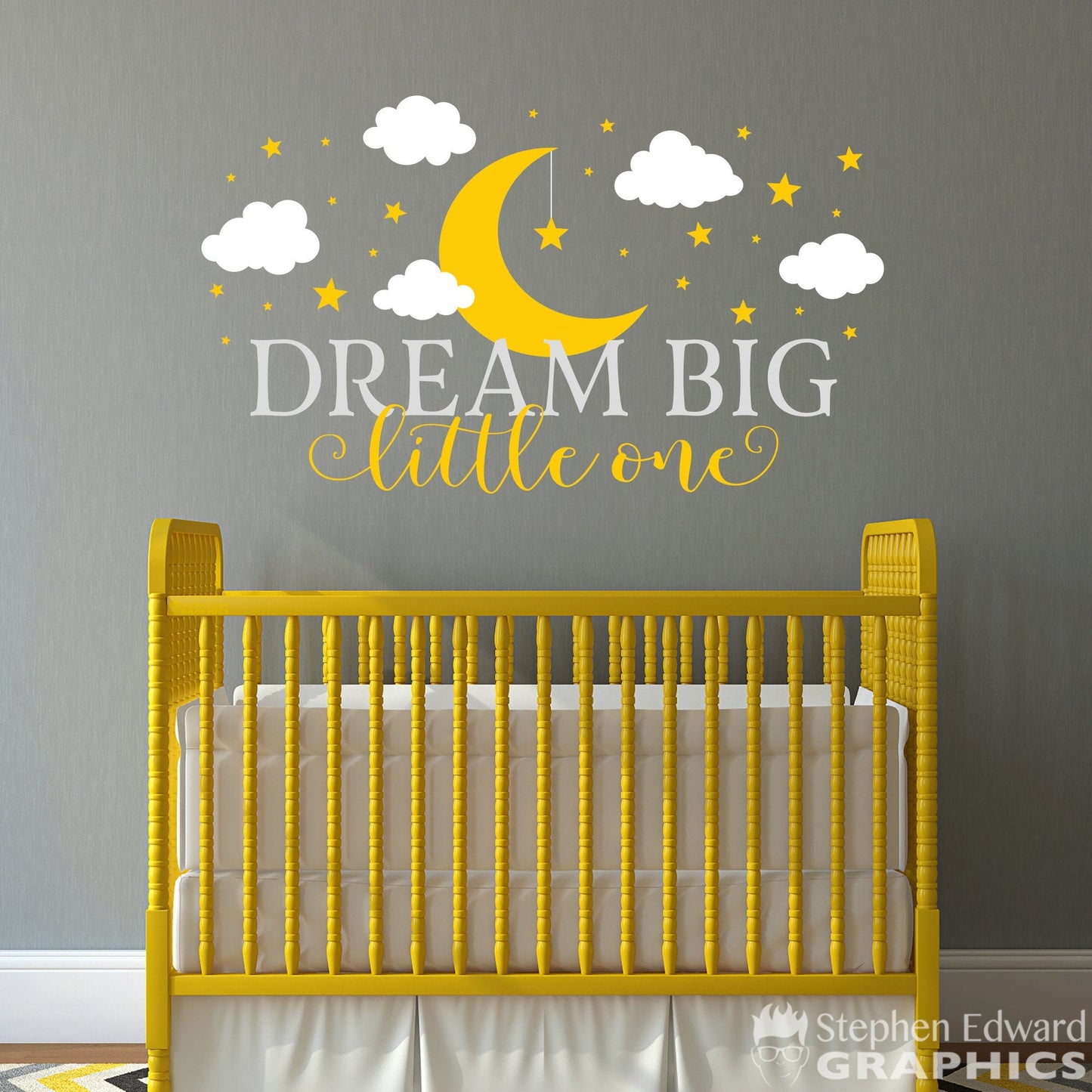 Dream Big Little One Decal - Nursery Wall Decor - Clouds Stars Moon