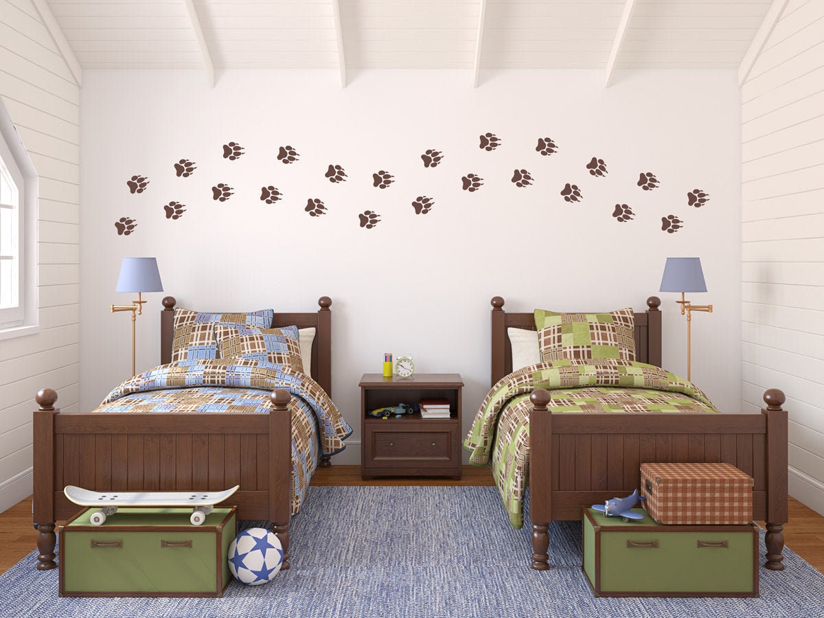 Wolf Paw Print Wall Decal Set of 24 | Boy Bedroom Decor | Wolf Tracks | Medium Size
