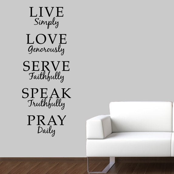 Live Simply Christian Wall Decal | Love Generously | Serve Faithfully | Speak Truthfully | Pray Daily | Christian Vinyl Quote Decal