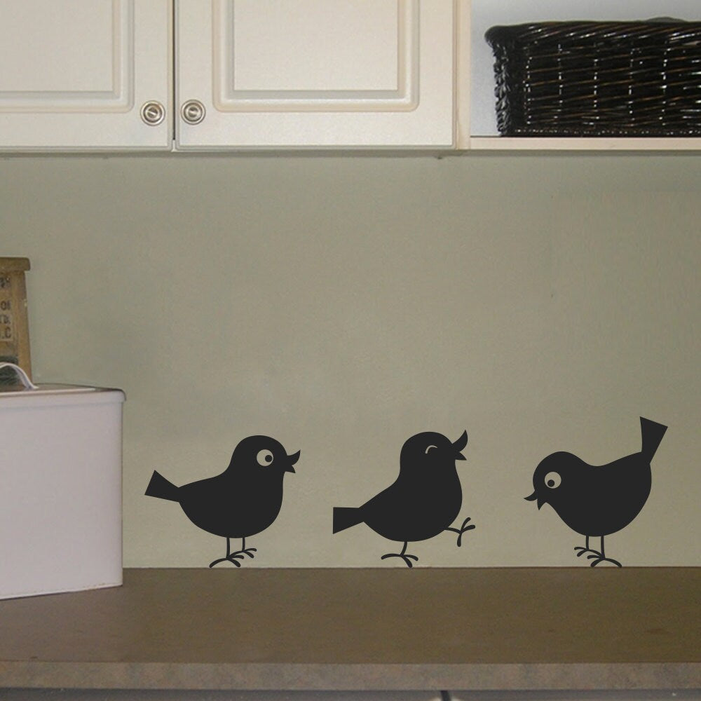 Cutie Birds Wall Decals - Set of THREE - Bird Stickers - Laundry Room Decal