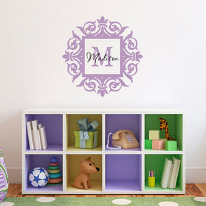 Girls Name & Initial Victorian Frame Decal - Girl Bedroom Wall Sticker - Girl Name Decal - Girl Initial Decal -  Children Wall Decals