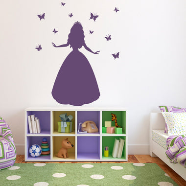 Princess Wall Decal with Butterflies - Girl Wall Art - Butterfly Wall Decals - Large