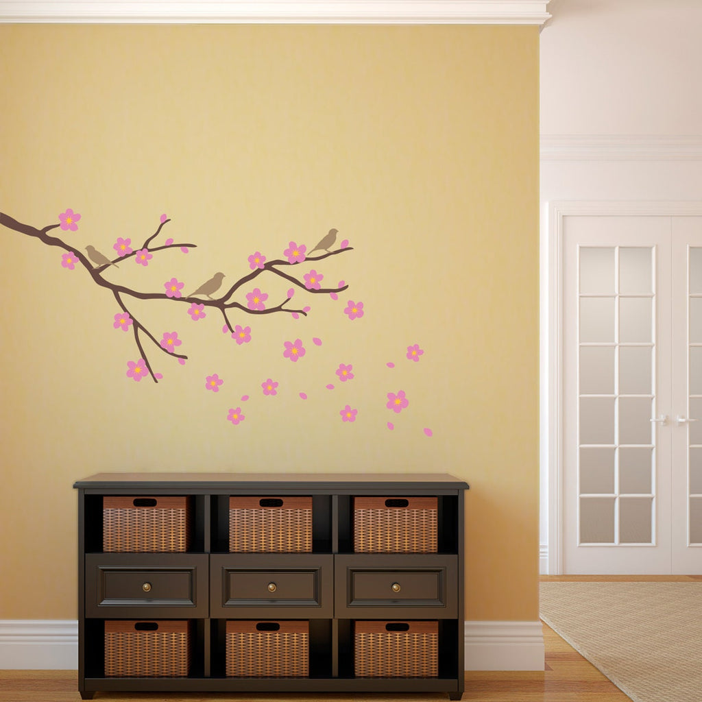 Cherry Blossom with Birds Wall Decal - Flower Decal - Branch Decal - Medium