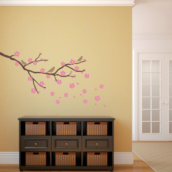 Cherry Blossom with Birds Wall Decal - Flower Decal - Branch Decal - Medium