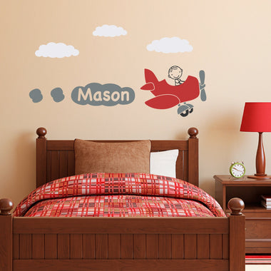 Airplane Wall Decal with Personalized Boys Name - Plane Wall Sticker - Boy Bedroom Decor - Children Wall Decals