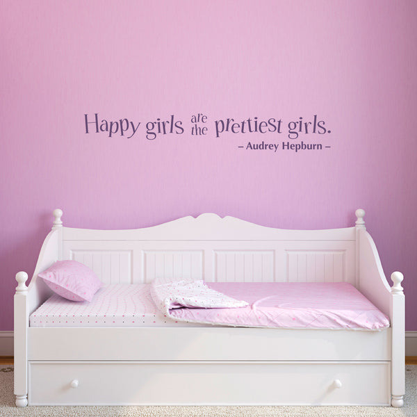 Happy girls are the prettiest girls Wall Decal - Audrey Hepburn Quote decal - Large