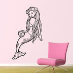 Mermaid Wall Decal with open eyes - Sea Creature Wall Art - Girls Bedroom Wall Sticker - Large
