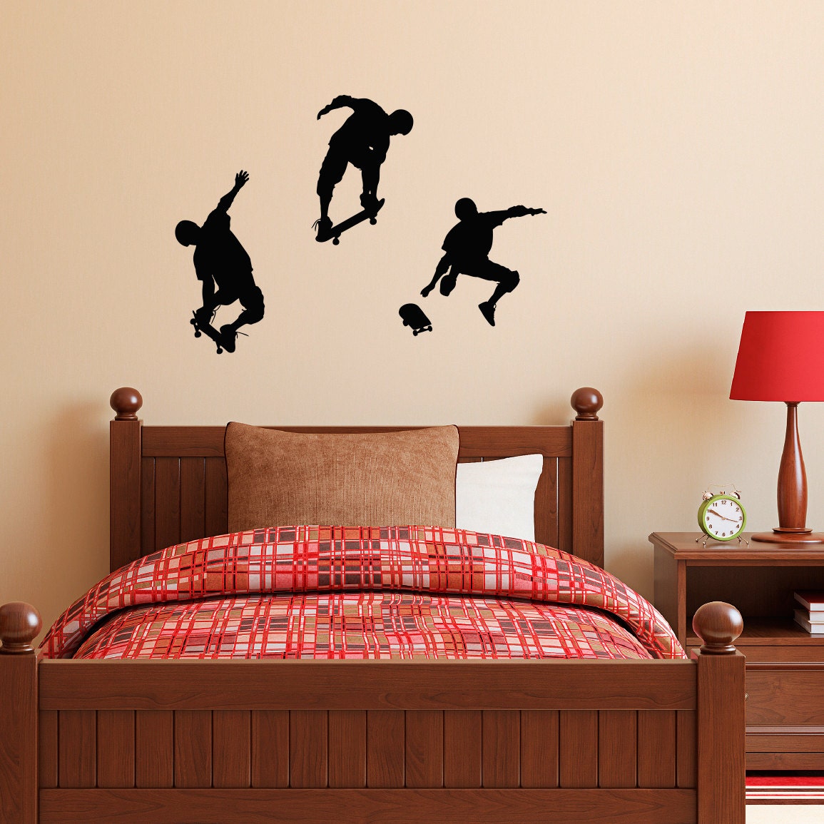 Skateboarder Wall Decal - Set of Three - Boy Bedroom Wall Sticker