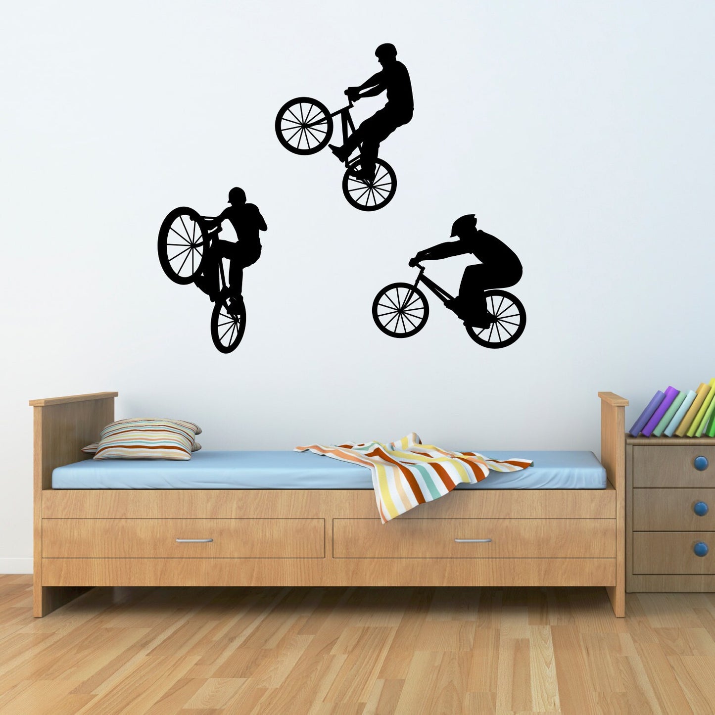 Bike Wall Decal - Set of Three BMX Bikers - Boy Bedroom Decor