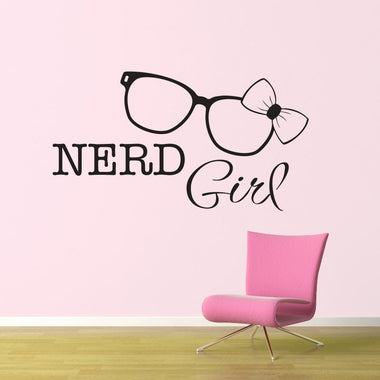 Nerd Girl Wall Sticker - Nerd Glasses Decal - Nerd Girl Decal - Large