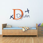 Plane & Boys Name Wall Decal - Airplane Decal with Initial - Personalized Boy Decal - Plane Wall Sticker - Boy Bedroom Decor - Large